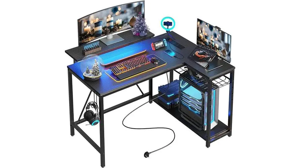 compact gaming desk with electrical outlets