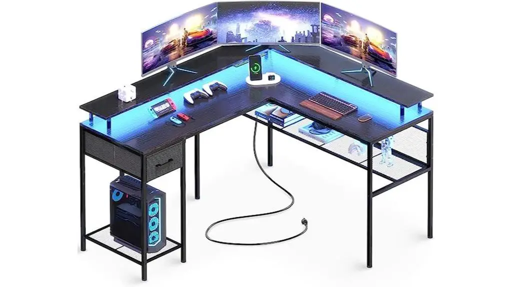 led lit gaming desk with power outlets