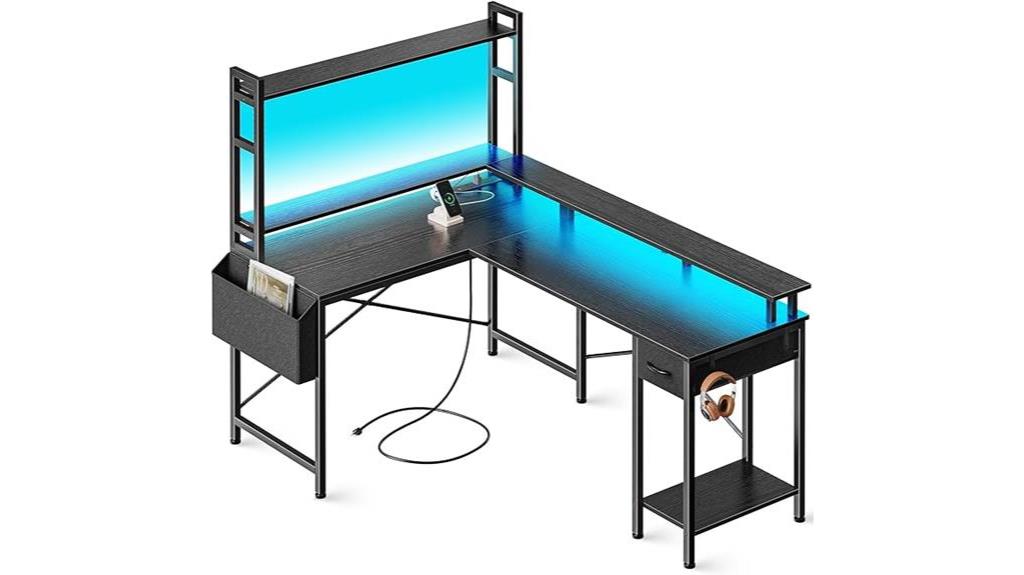 led lit l shaped gaming desk